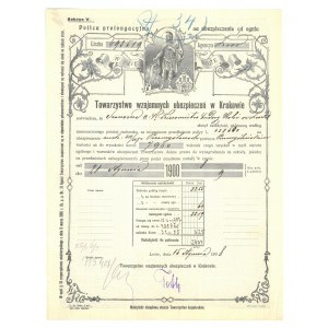 Polska, Towarzystwo Wzajemnych ubezpieczeń w Krakowie, polisa prolongacyjna, 1908
