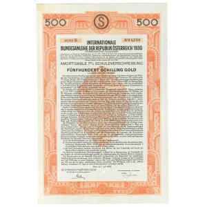 Austria, Bundesanleihe Österreich - 500 Schilling GOLD - 1930