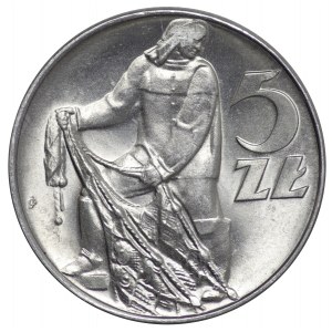 Polska, 5 złotych 1974 - płaska data i twarz