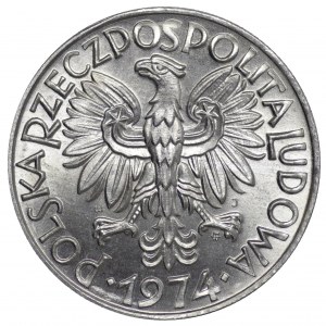 Polska, 5 złotych 1974 - płaska data i twarz