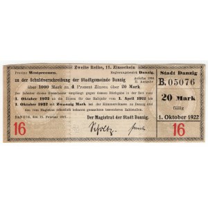 Gdańsk, kupon pożyczkowy na 20 marek 1922