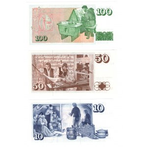 Islandia, (100 kronur, 50 kronur, 10 kronur) 1961, zestaw 3 sztuk