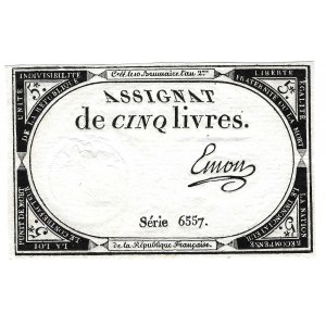 France, Assignment for 5 livres 1793