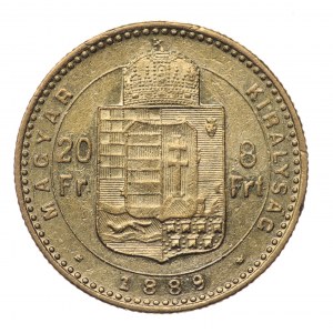 Węgry, 20 franków=8 forintów 1889, Kremnica