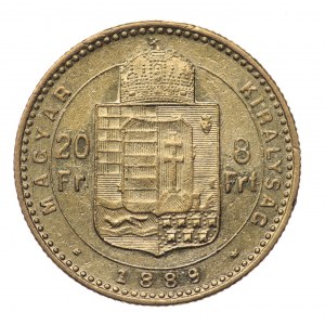 Maďarsko, 20 franků=8 forintů 1889, Kremnica