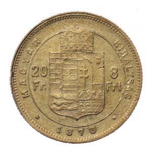 Hungary, 20 francs = 8 forints, 1870
