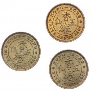 Hong-Kong, 5 Cents zestaw 3 sztuki (1930,1958,1965)