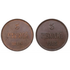 Finlandia, 5 Pennia - 2 sztuki (1913, 1916)
