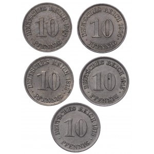 Niemcy, 10 fenigów (1904,1913,1914,1915,1916) - zestaw 5 sztuk