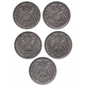 Německo, 10 fenigů (1904,1913,1914,1915,1916) - sada 5 kusů