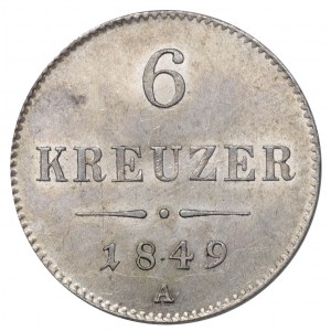 Rakousko, 6 krajcars 1849 A - krásný exemplář