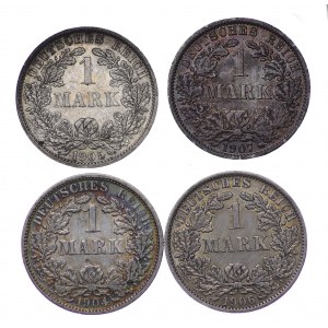 Niemcy, 1 marka (1904, 1905, 1906, 1907) - zestaw 4 sztuki