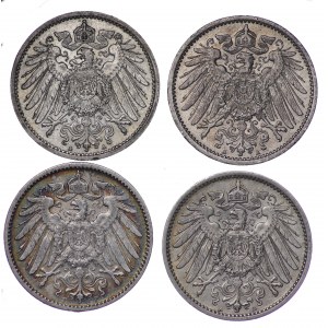 Niemcy, 1 marka (1904, 1905, 1906, 1907) - zestaw 4 sztuki