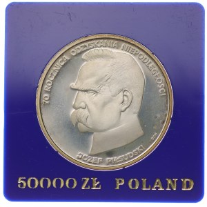 Polska, PRL, 50,000 złotych 1988 Józef Piłsudski, 70 rocznica odzyskania niepodległości
