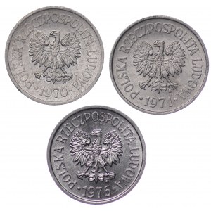 Polska, PRL, 10 groszy 1970, 1971,1976 - zestaw 3 sztuki