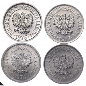 Polska, PRL, 10 groszy 1971, 1974, 1976, 1977 - zestaw 4 sztuki