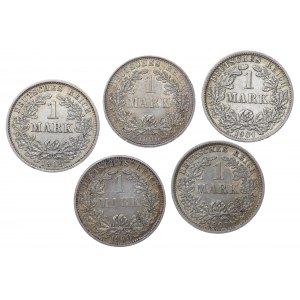 Německo, 1 značka (1896, 1906,1907,1907,1909) - sada 5 kusů