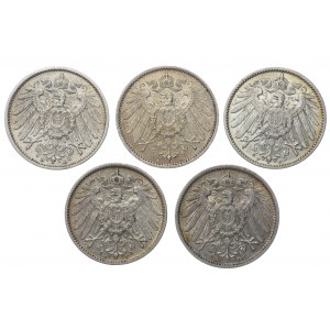 Niemcy, 1 marka (1896, 1906,1907, 1907,1909) - zestaw 5 sztuk