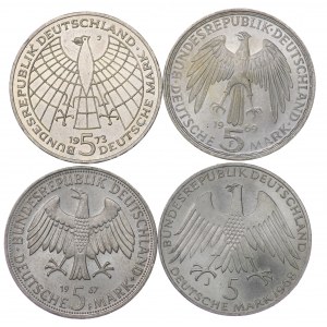 Niemcy, 5 Marek (1967,1968, 1969, 1973) - zestaw 4 sztuki