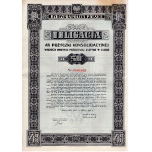 Polska, Obligacja 4% pożyczki konsolidacyjnej 50zł,1936