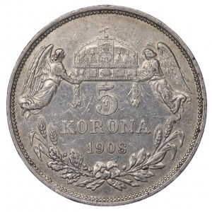 Węgry, 5 koron, 1908 KB, Kremnica