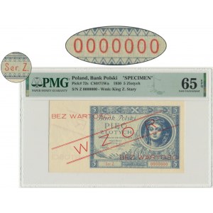 5 złotych 1930 - WZÓR - Ser.Z. - PMG 65 EPQ - RZADKOŚĆ