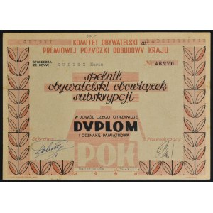 Komitet Obywatelski Premiowej Pożyczki Odrodzenia Kraju - Dyplom