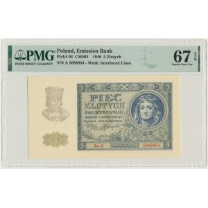 5 złotych 1940 - A - PMG 67 EPQ - WYŚMIENITY