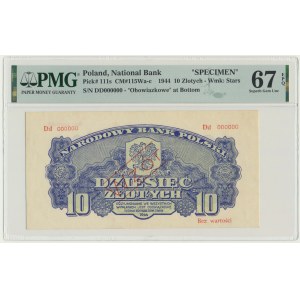 10 złotych 1944 ...owe - WZÓR - Dd 000000 - PMG 67 EPQ - RZADKIE