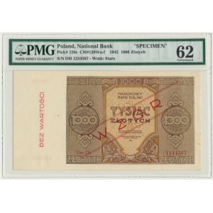1.000 złotych 1945 - WZÓR - Dh 1234567 - PMG 62 - RZADKI