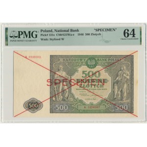 500 złotych 1946 - SPECIMEN - A 1234567/8900000 - PMG 64