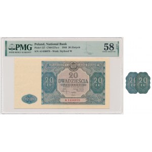 20 złotych 1946 - A - PMG 58 EPQ - NIEBIESKO-ZIELONA - RZADKOŚĆ