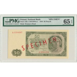 50 złotych 1948 - SPECIMEN - A 12334567/8901234 - PMG 65 EPQ