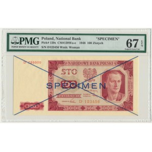 100 zlatých 1948 - SPECIMEN - D 123456/789000 - PMG 67 EPQ