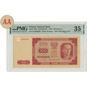 100 zlotých 1948 - AA - PMG 35 - veľmi vzácna séria