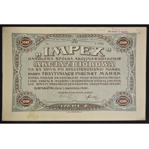 Handlowa Spółka Akcyjna Impex w Krakowie, 25 x 140 mkp, 1.04.1921