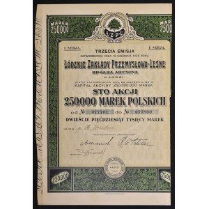Łódzkie Zakłady Przemysłowo-Leśne S.A., 100 x 2.500 mkp, 1923, Emisja III