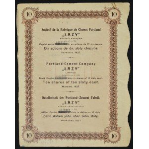 Fabryka Portland Cementu Łazy S.A., 10 x 10 zł 1927