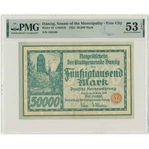 Danzig, 50.000 Mark 1923 - 6 digit serial number with ❊ - PMG 53 EPQ