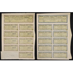 Pomorska Elektrownia Krajowa Gródek S.A., 100 libier 1931 a čiastková akcia 10 libier (sada 2 kusov).