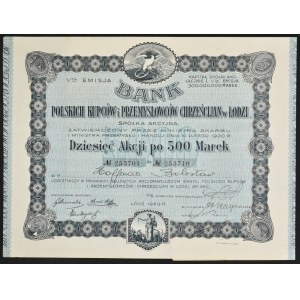 Bank Polskich Kupców i Przemysłowców Chrześcijan w Łodzi, 10 x 500 mkp 1923, Emisja V