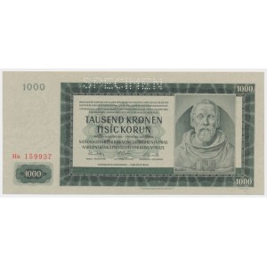 Bohême et Moravie, 1000 couronnes 1942 - 2ème émission - MODÈLE -.