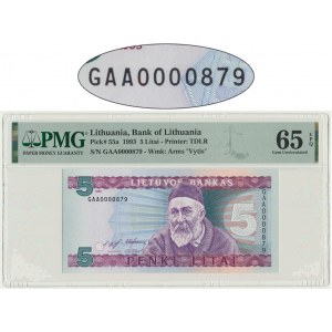 Lithuania, 5 Litai 1993 - GAA 0000879 - PMG 65 EPQ
