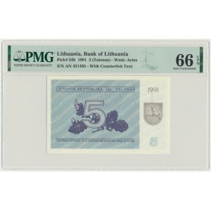 Lithuania, 5 Talonas 1991 - PMG 66 EPQ