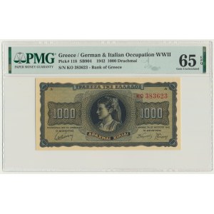 Grécko, 1 000 drachiem 1942 - PMG 65 EPQ