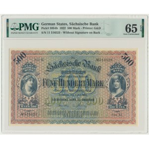 Allemagne, Saxe, 500 marks 1922 - PMG 65 EPQ