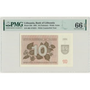 Lithuania, 10 Talonas 1991 - with text - PMG 66 EPQ