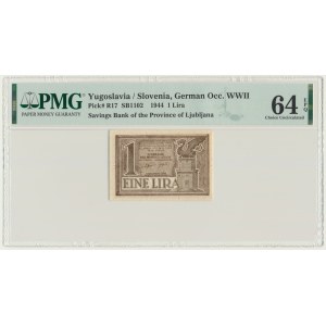 Yugoslavia, Slovenia, German Occupation WWII - Laibach, 1 Lira 1944 - PMG 64 EPQ