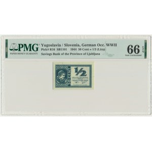 Yugoslavia, Slovenia, German Occupation WW II - Laibach, 1/2 Lira 1944 - PMG 66 EPQ