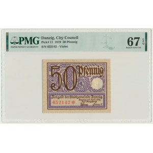 Danzig, 50 Pfennig 1919 - purple - PMG 67 EPQ